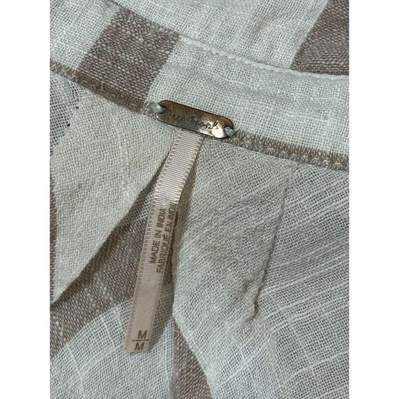 FREE PEOPLE Womens Peppy Plaid M Tunic Shirt White Brown Button Up Back Ruffle - Picture 7 of 13